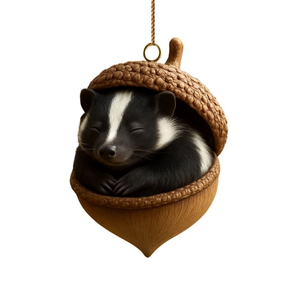 Christmas Sleeping Animal Ornament,3D Resin Shell Tree Hanging Decoration,2.8In forest Themed Pendant for Home Holiday Party Decor & Festive Gift,Skunk