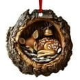 thumbnail image 1 of Christmas Sleeping Deer Ornament Acrylic 2D Fawn Log Nest Hanging Decor Rustic Holiday Woodland Style 3.1in, 1 of 9