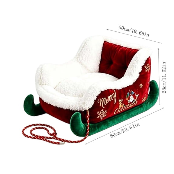 Christmas SleighShaped Pet Bed, Soft Plush Warm Sleeping Sofa Cushion, Festive Holiday Decorative Pet Nest, Cozy Resting Bed for Small Cats Dogs Indoor Holiday Home Decoration