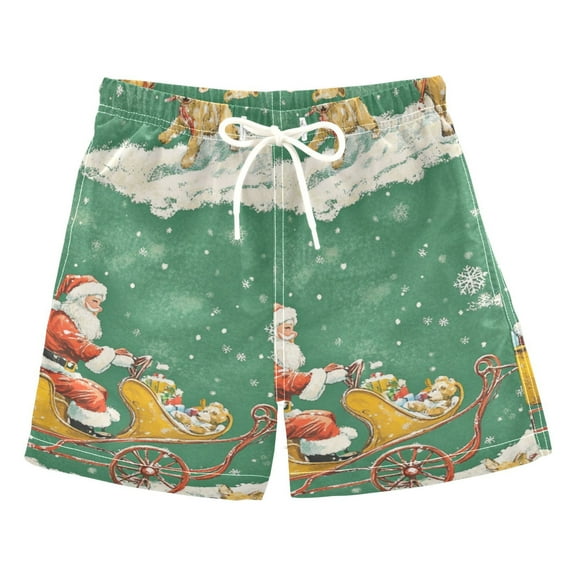 Christmas Sleigh and Bear Boys Swim Trunks Quick Dry Boy Swim Shorts for 3-14 Years