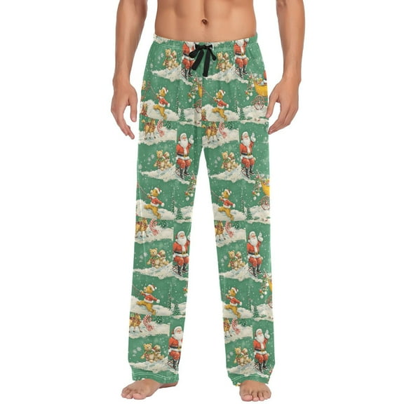 Christmas Sleigh and Bear Mens Pajama Pant Sleep and Lounge Bottons with Pockets