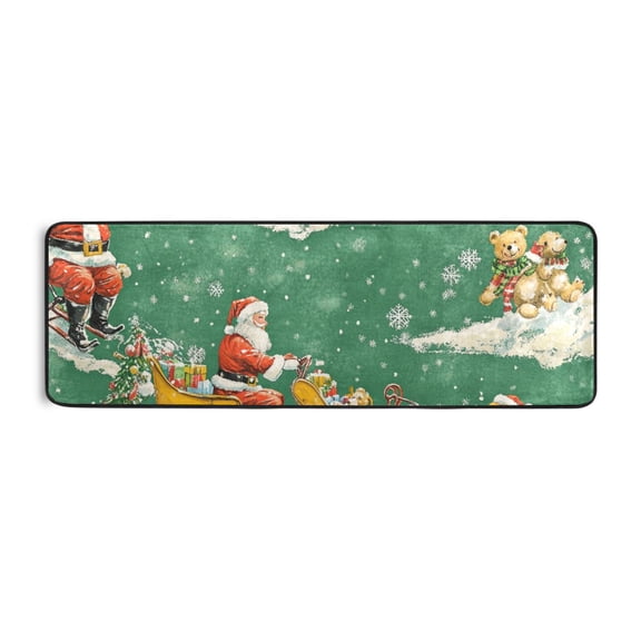 Christmas Sleigh and Bear Runner Rug for Hallways Kitchen Non Slip 2'x 6' Washable Hall Carpet for Bedroom Entryway Laundry Room