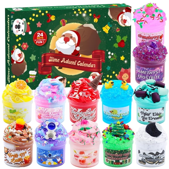Christmas Slime Advent Calendar 24 Days for Kids 12 Scented Pots 50+ Mix-Ins