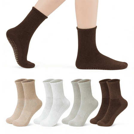 YOMYM Grip Pilates Socks for Women, Yoga Socks with Grip for Barre Workout Hospital Long Scrunch Slipper Socks