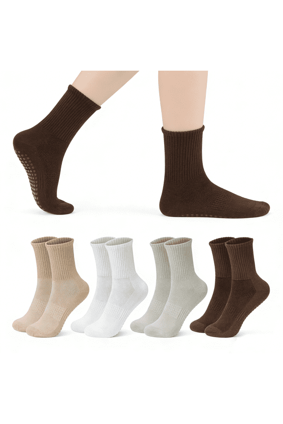 Grip Pilates Socks for Women, Yoga Socks with Grip for Barre Workout Hospital Long Scrunch Slipper Socks