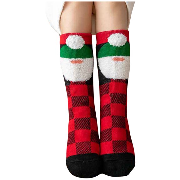 Christmas Slipper Socks Men Women Cartoon Graphic Snow Socks With Grippers Mid Tubethick Lined Home Socks Winter Sleep Gift,