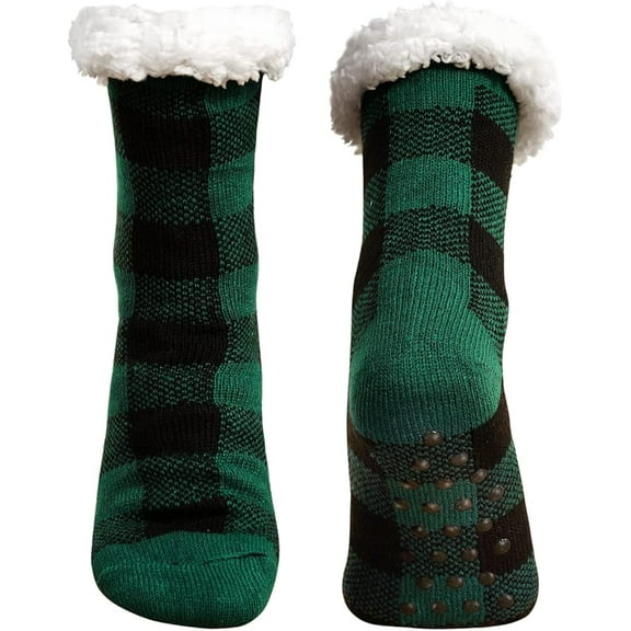 Christmas Slipper Socks for Women with Grippers, Non Slip Fuzzy Grip Winter Warm Cozy Thick Comfy Soft Fleece Cabin Socks