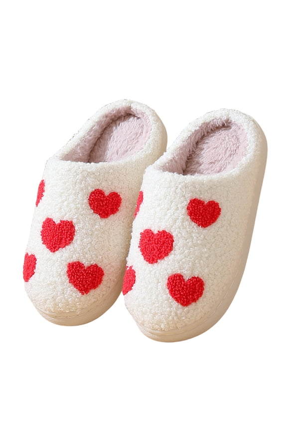Christmas Slippers, Cotton Home Slippers Cozy Fuzzy Slippers for Bath & Home(34-35 Small Heart)