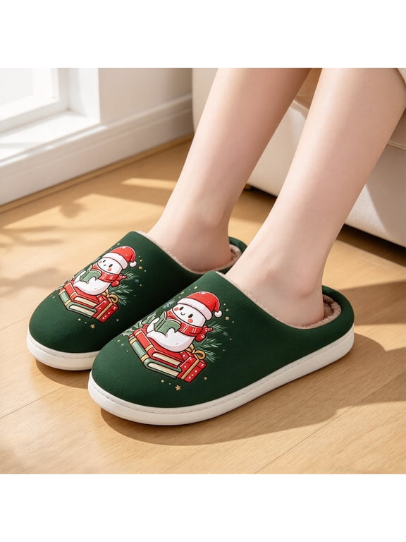 Christmas Slippers Cute House Shoes Fuzzy Warm Closed Back Indoor Slippers Holiday