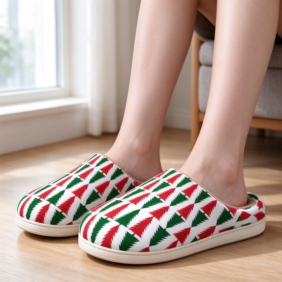 Christmas Slippers House Shoes Fuzzy Warm Closed Back Scuff Slippers ...