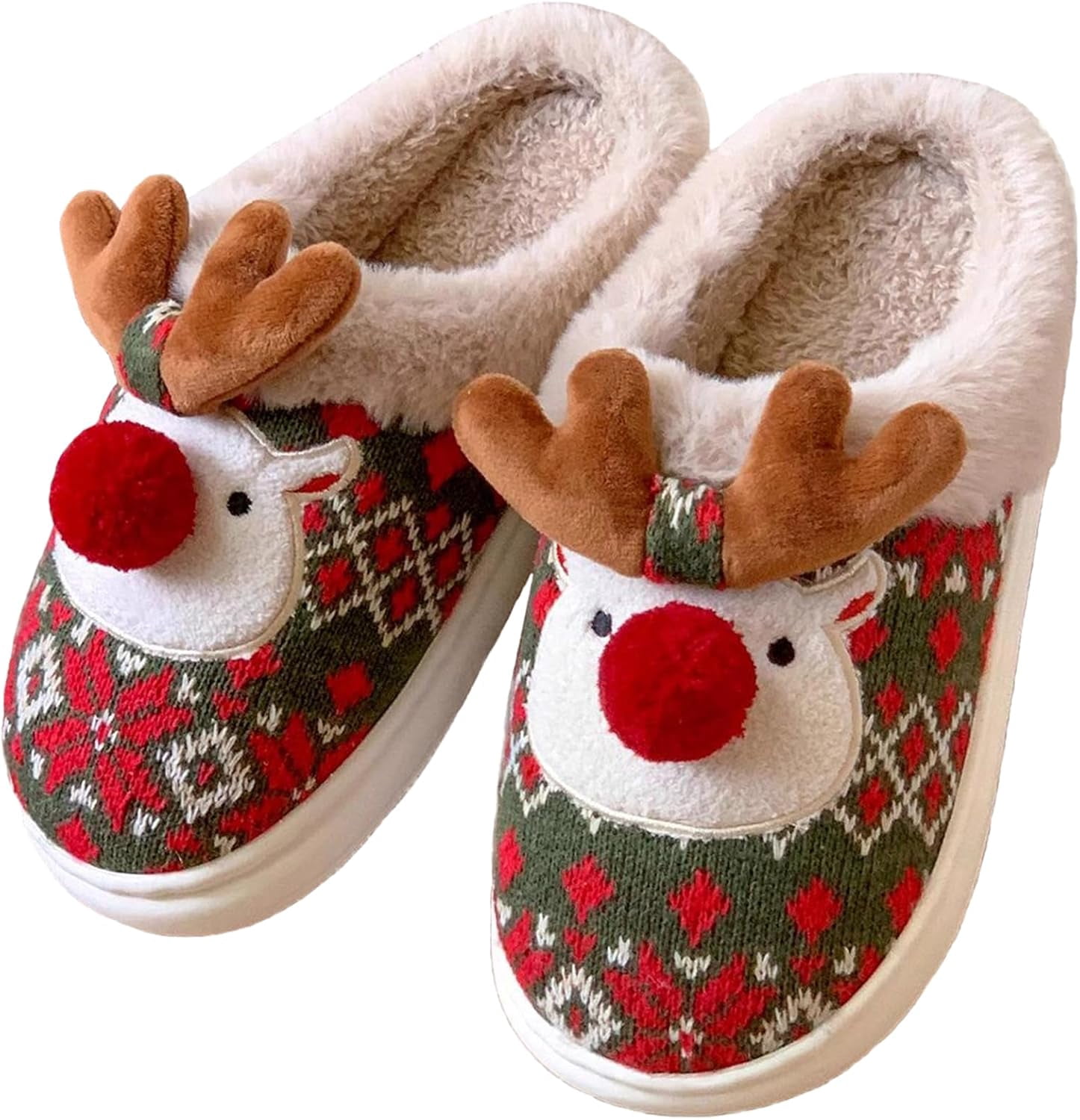 Christmas Slippers Plush Reindeer Slippers For Women Men Soft Cozy Comfy Winter Christmas Shoes