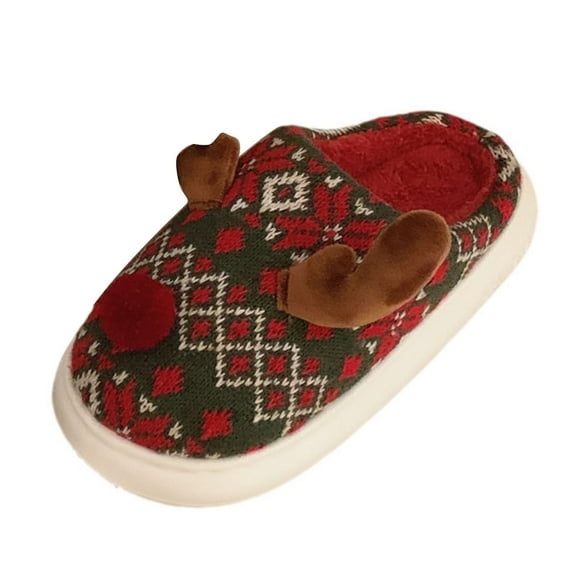 Christmas Slippers for Women Red Reindeer Plush Warm House Slippers Indoor Outdoor Slip on Bedroom Shoes