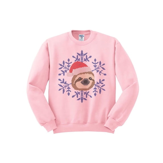 Christmas Sloth Crewneck Sweatshirt 2X-Large Pink
