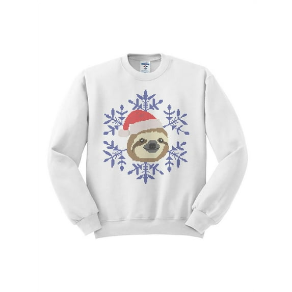 Christmas Sloth Crewneck Sweatshirt Large White