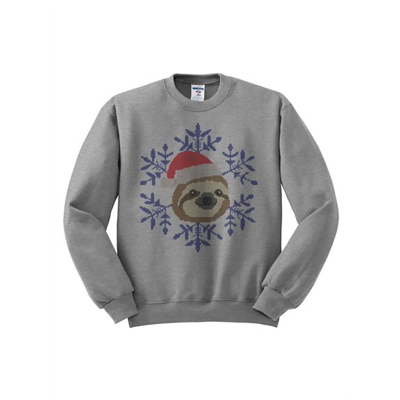Christmas Sloth Crewneck Sweatshirt Medium Grey