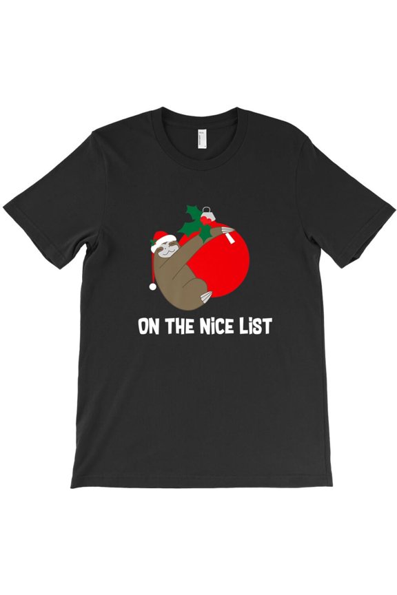 Christmas Sloth Funny On The Nice List Holiday Gift Graphic H34891 Unisex T-Shirt, Up to 5XL Available