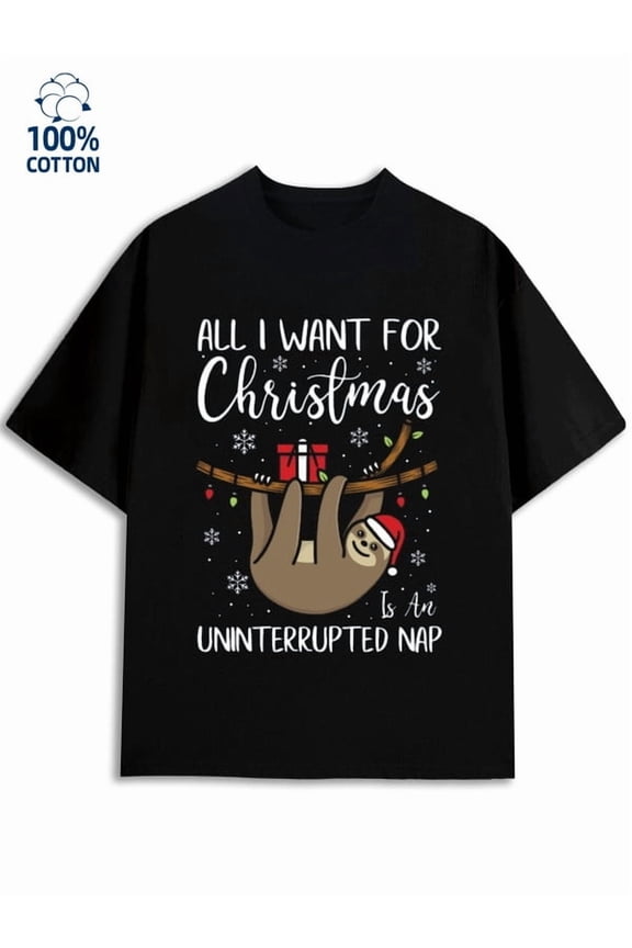 Christmas Sloth Nap men's Christmas 180G 100% Cotton black Christmas humor Funny Unisex Shirt Short Sleeve tshirts Vintage Unisex Shirt Graphic Tee tshirts