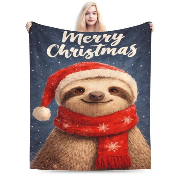 Christmas Sloth Throw Blanket Soft Warm Cozy Sloths Blankets Fuzzy Plush Fleece Sloth Blanket Gifts for Couch Bed Sofa Home Decor 80x60
