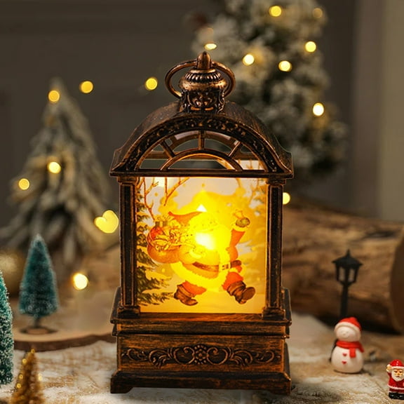 Christmas Small Decorative Lantern, Flameless Vintage Candle Lantern Light for Christmas Party Table Centerpiece Indoor Outdoor Hanging Decoration
