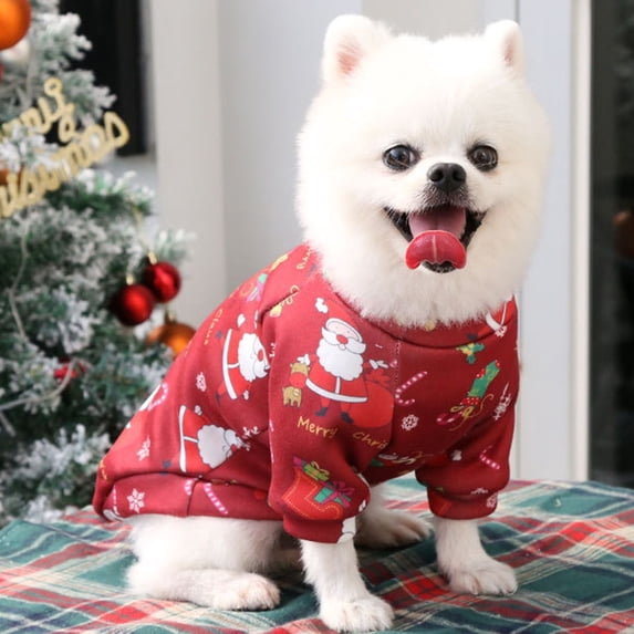 Christmas Small Medium Dog Sweater Pet Clothes Soft Fleece Pullover Puppy Warm Sweaters Santa Claus Hat Pattern Vest Xmas Red Plaid Winter Clothes for Pets
