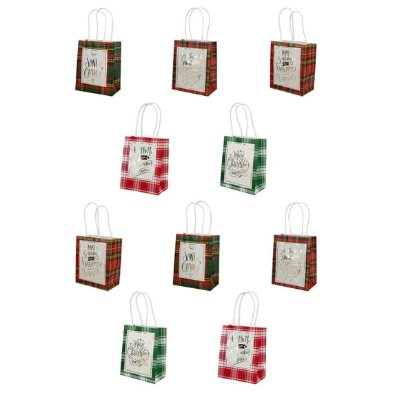 Christmas Small Printed Gift Bags with Foil, 10 Pack