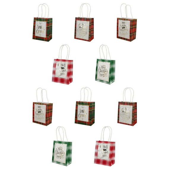 Christmas Small Printed Gift Bags with Foil, 10 Pack