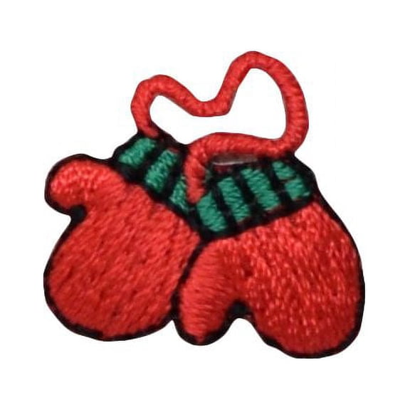 Christmas - Small Red Mittens - Embroidered Patch/ Iron on Applique