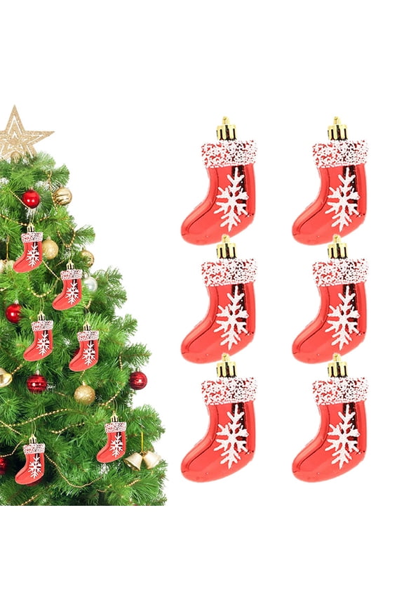 Christmas Small Socks Ornaments - Set of 6, Xmas Tree Hanging Decorations, Festive Holiday Home Decor