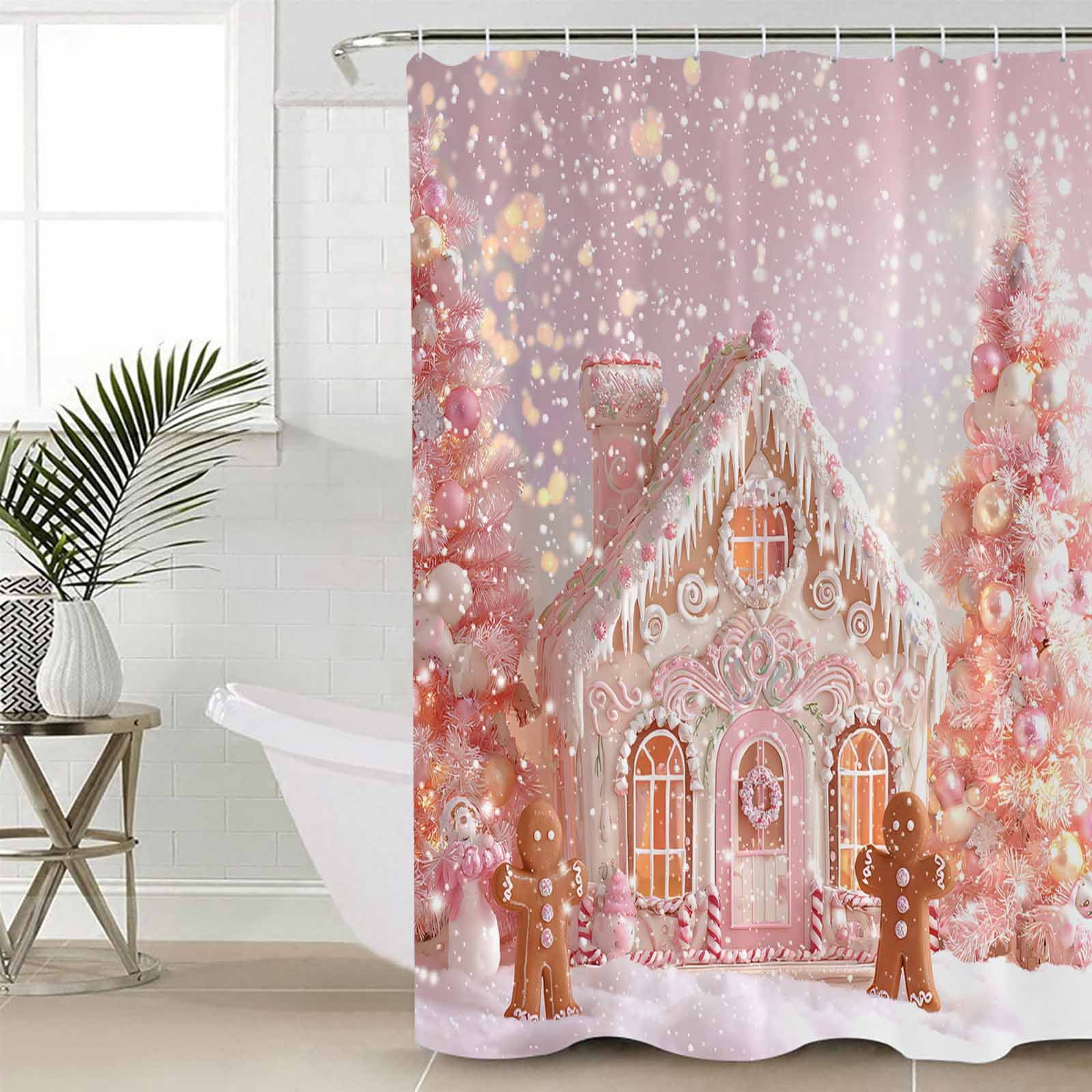 Pink Christmas Shower Curtainnull