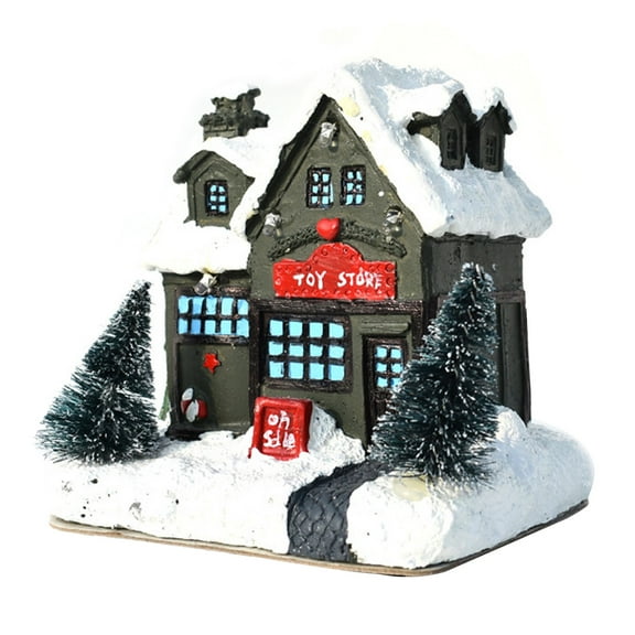 Christmas Small Village Houses Christmas Decorations LED Light Up Christmas Village Town Scene Desktop Gift Christmas Decorations Figurines Buildings Landscape Decor Gifts,5in