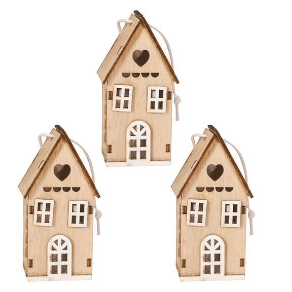Christmas Small Wooden Hanging Ornaments - Cute Mini Log Cabin Decor, Festive Gift for Xmas Tree