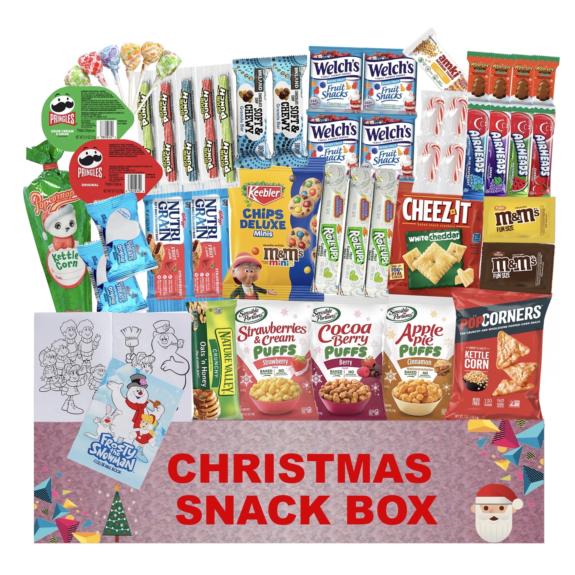 Jumbo Jumble Christmas Snack Box Gift Care Package (50 Count) Xmas Snacks Cookies Chips Holiday Basket Variety Assortment Pack Mix Flavor Treats Kids Boys Girls Men Women College Student Office