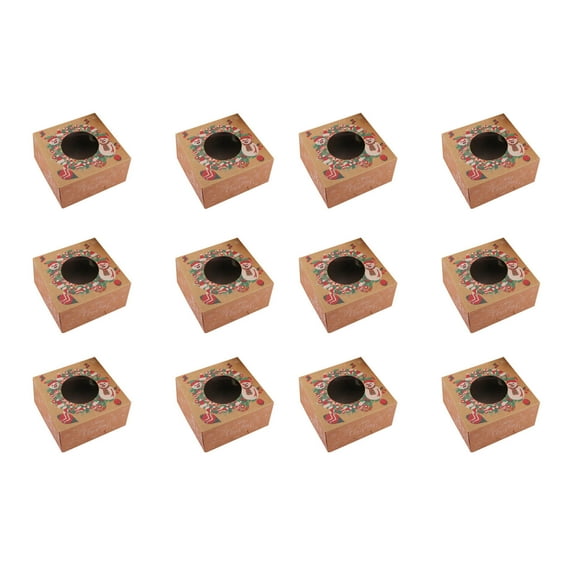 Christmas Snack Gift Box, 15x15x8cm Food-Grade Cardboard Baking Packaging, 4 Styles Holiday Cake & Cookie Box with Display Window, Set of 1 6 12