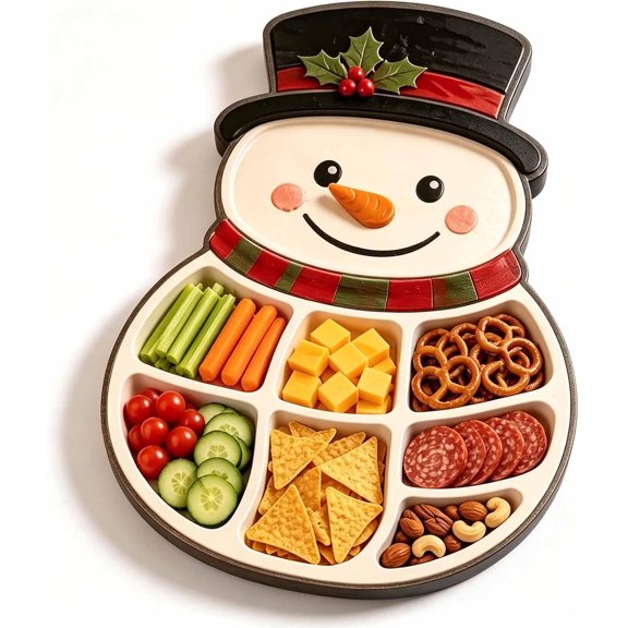 Christmas Snack Serving Tray, Festive Holiday Serving Platter, Christmas Divided Snack Tray with 11 Holiday Designs, Food Organizer for Candy Nuts Fruit Desserts and Party Entertaining