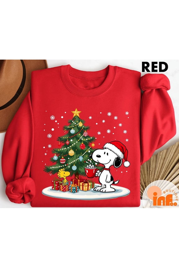 Christmas Snoopy, Christmas Cartoon Dog, Holiday Season Shirt, Cute Dog, Christmas Tree Shirt, Christmas Gifts, Black Sweatshirt