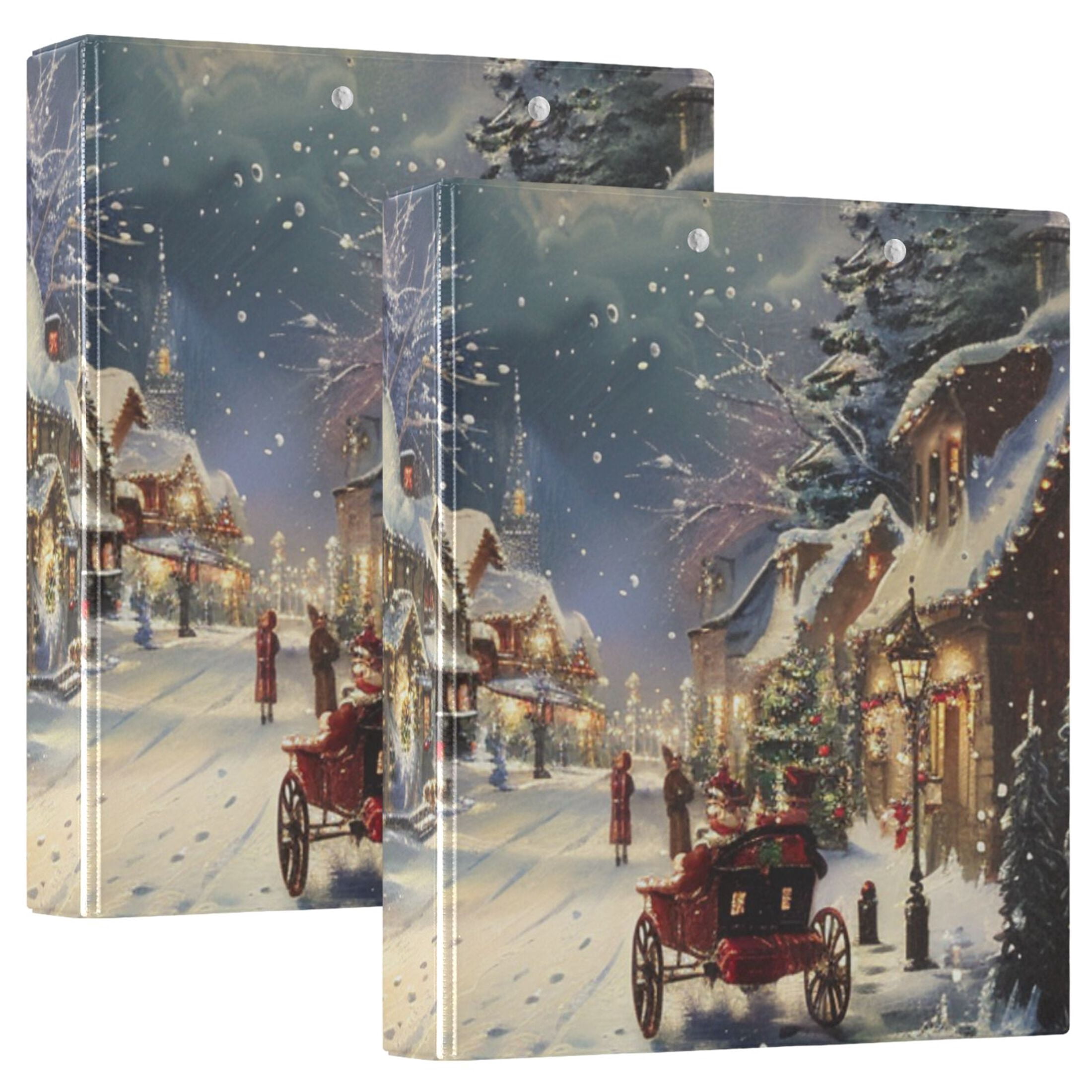 Christmas Snow 3 Ring Binders 1.5 inch Hardcover File Folders with Interior Pockets A4 Size Organizer for School Office Hospital Set of 2