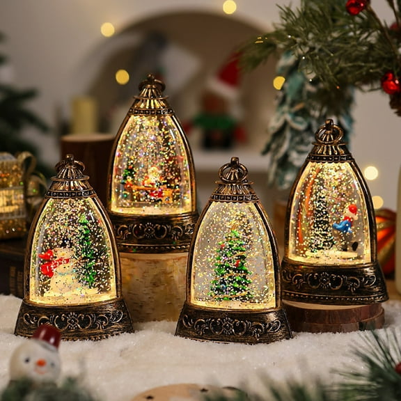 Christmas Snow Ball Lantern Bell Shape Swirling Glitter Christmas Lamp for Holiday Home Office Tabletop Decor