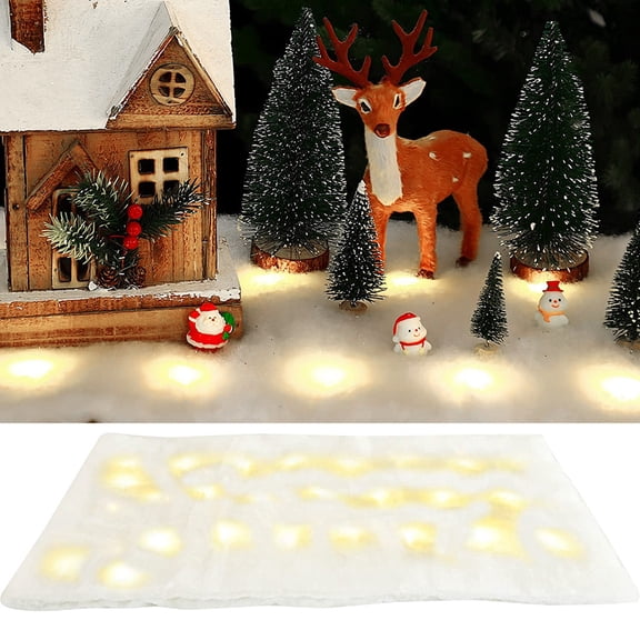 Christmas Snow Blanket with LED Lights Christmas Table Blanket Snow Table Runner White Faux Snow Blanket Xmas Artificial Snow Table Blanket for Table Decor,59x15.7 inch