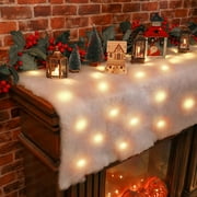 Christmas Snow Blanket Roll with LED Lights,59x15 White Soft Cotton Christmas Snow Party Table Runner,Artificial Snow Fireplace Blanket Roll,Winter Decor for Christmas Trees Village Craft Snowballs