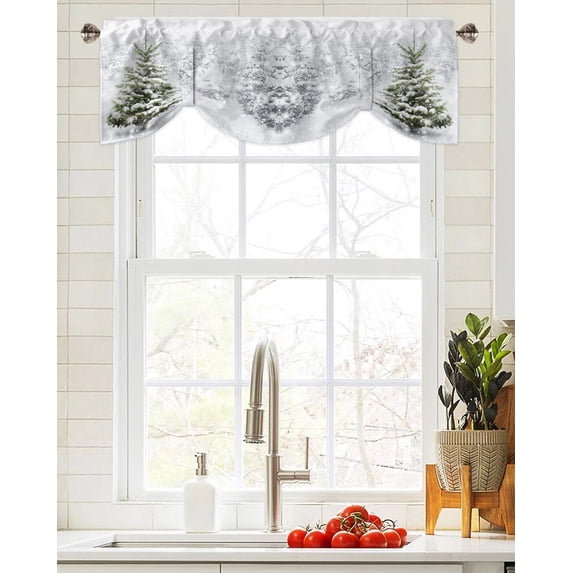 Christmas Snow Christmas Tree Window Curtain for Living Room Christmas Kitchen Cabinet Tie-up Valance Curtain Rod Pocket