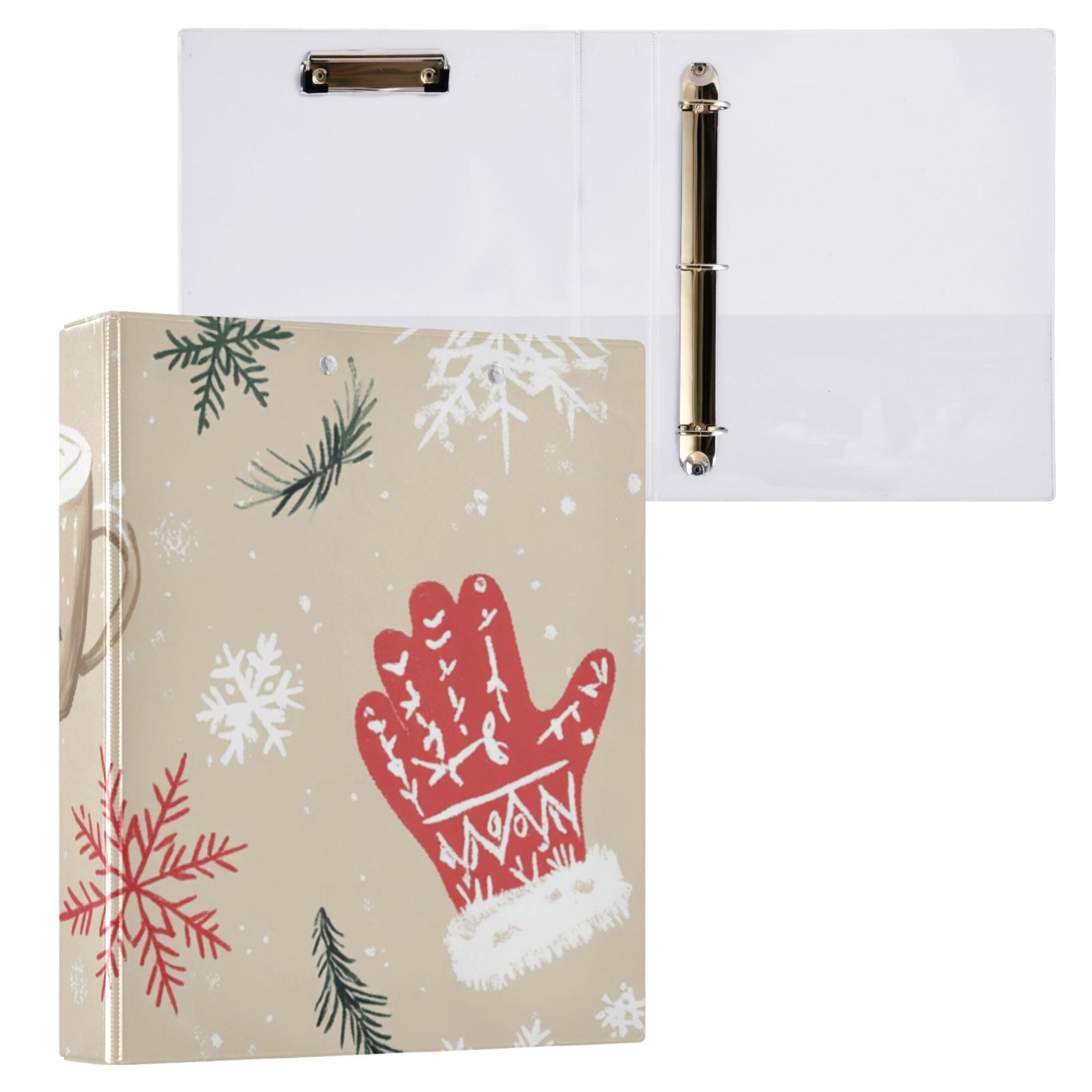 Christmas Snow Cup 3 Ring Binders 1.5 inch Hardcover File Folders with Interior Pockets A4 Size Organizer for School Office Hospital Set of 2