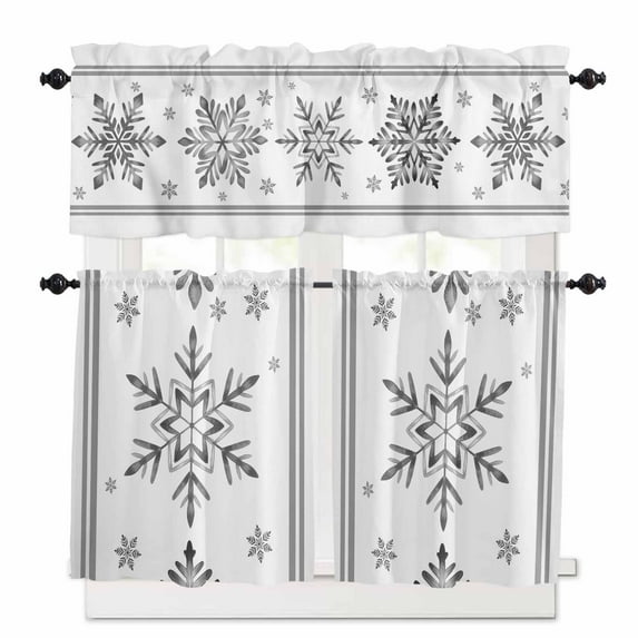 Christmas Snow Curtain Valances Set Farm Hat Cow Kitchen Curtains 36 inch Length Rod Pocket Valance and Tiers 3 Piece Set Small Bedroom Bathroom Laundry Decor