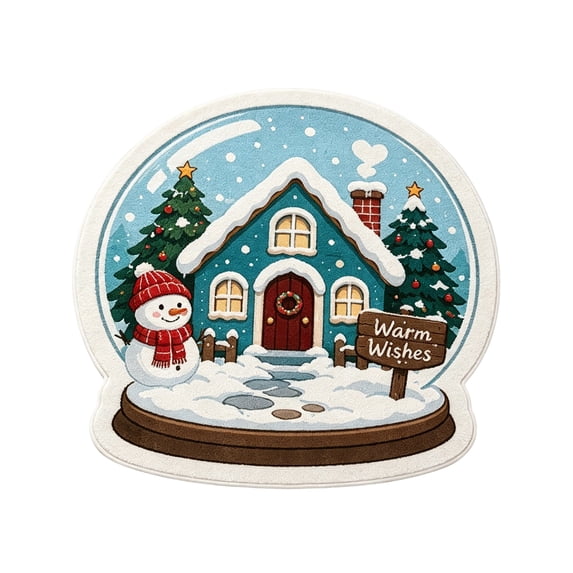 Christmas Snow Globe Bath Mat, 15.7x15.7 Inch Rug, Soft Non-Slip Absorbent Floor Mat for Bathroom Kitchen Entryway, Cute Santa House Winter Holiday Home Decor Gift