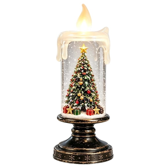 Christmas Snow Globe Candle Lamp Plain Swirl Lighted Swirling Water Snowflake Tabletop Decor