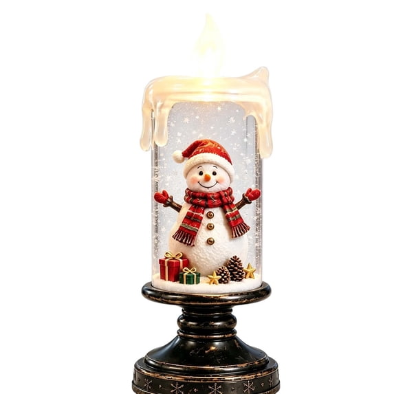 Christmas Snow Globe Candle Lamp Snowman Lighted Swirling Water Snowflake Tabletop Decor