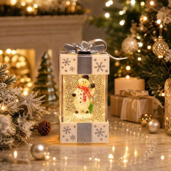 Christmas Snow Globe Gift Box With LED Lights Santa Snowman Xmas Tree Tabletop Decorations 4.72 In Multicolor