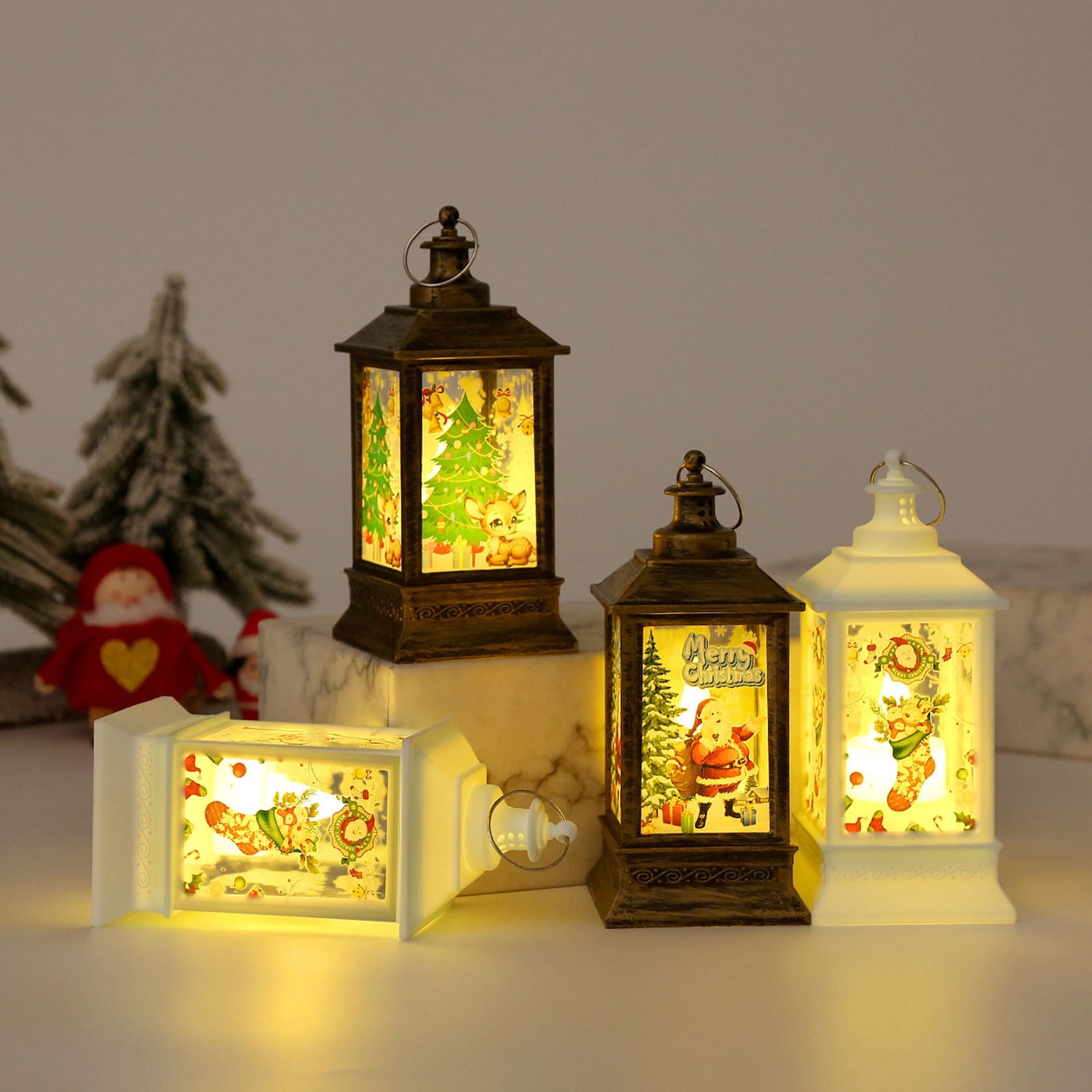 10 Inch Christmas Water Lantern Snow Globe - Santa & Friends With Swirling Glitter & LED Lights