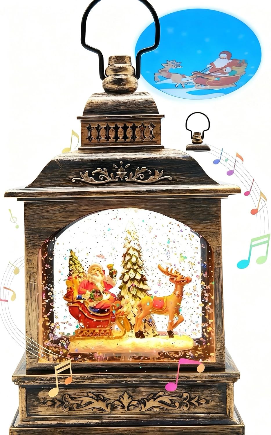 Christmas Snow Globe Lantern Musical with 6H Timer,Stars Projection ...