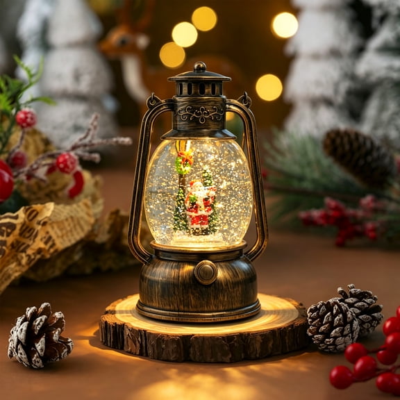 Christmas Snow Globe Lantern, Retro Santa Tree Lighted Water Globe with 8 Musical, LED Christmas Lantern USB and Battery Operated for Rustic Home Christmas Decor, Gift for Women Mom Grandma