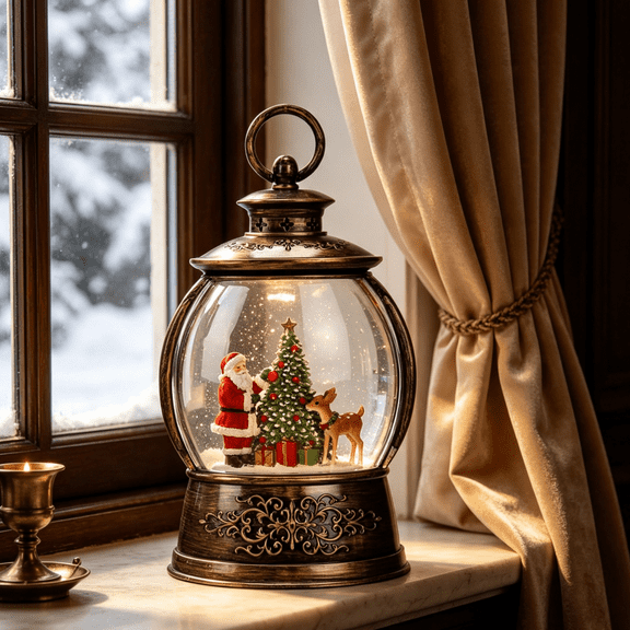 Christmas Snow Globe Lantern with Music Snowflakes Christmas Santa With Deer LED Night Light Gifts For Kids